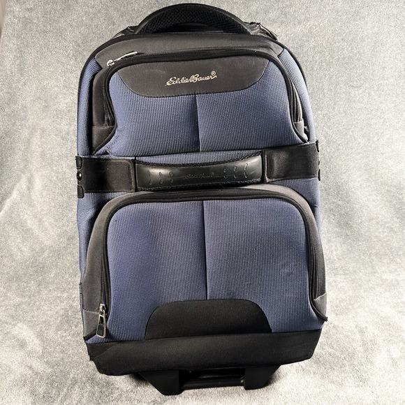 Eddie Bauer Rolling Travel Bag Wheeled Carry-On Suitcase Luggage Black Blue 22" - Picture 1 of 16
